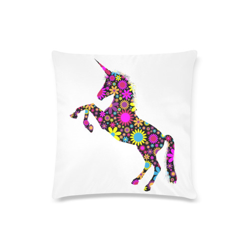 Floral Unicorn - white Custom Zippered Pillow Case 16"x16"(Twin Sides)