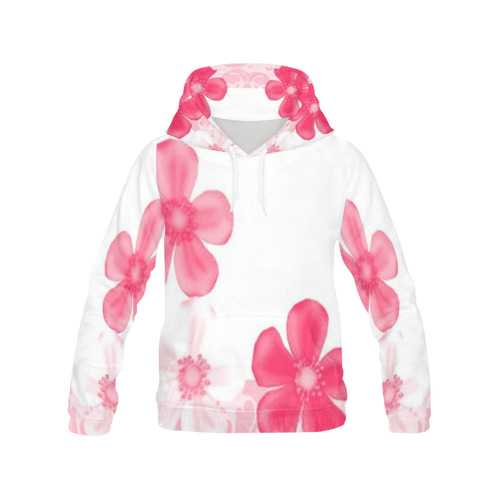 Retro 70s Flowers Pink All Over Print Hoodie for Women (USA Size) (Model H13)