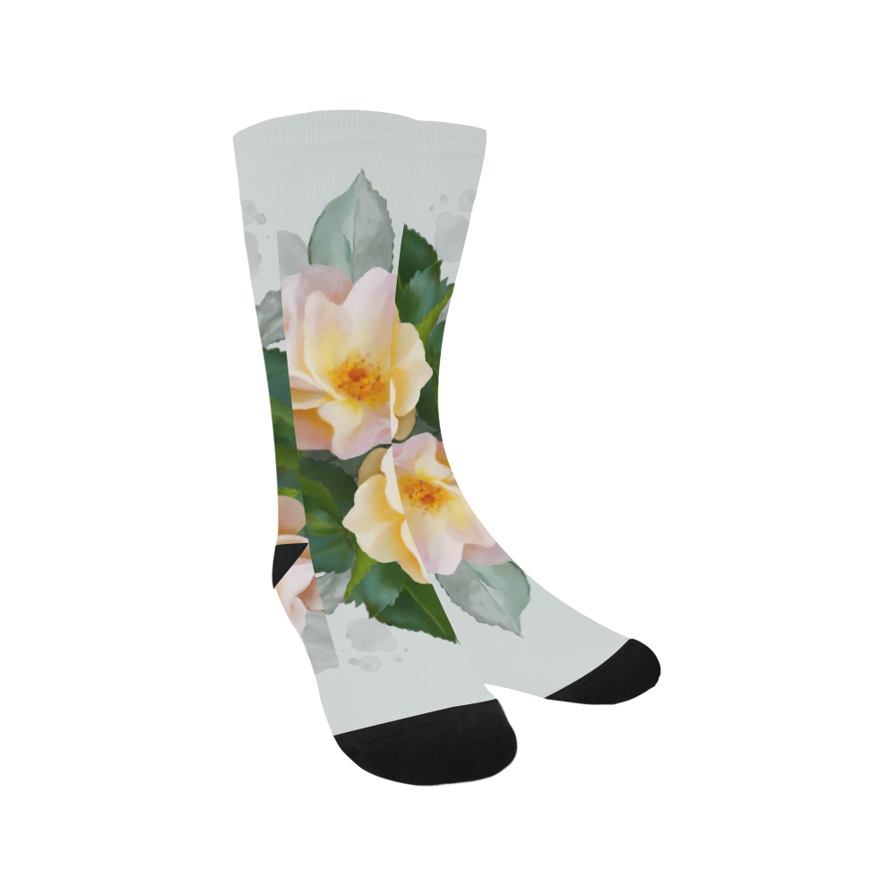 Wild Roses, floral watercolor Trouser Socks