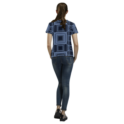 Serenity blue, Faux stitch All Over Print T-Shirt for Women (USA Size) (Model T40)