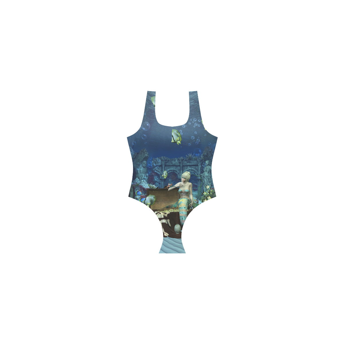 Underwater wold with mermaid Vest One Piece Swimsuit (Model S04)