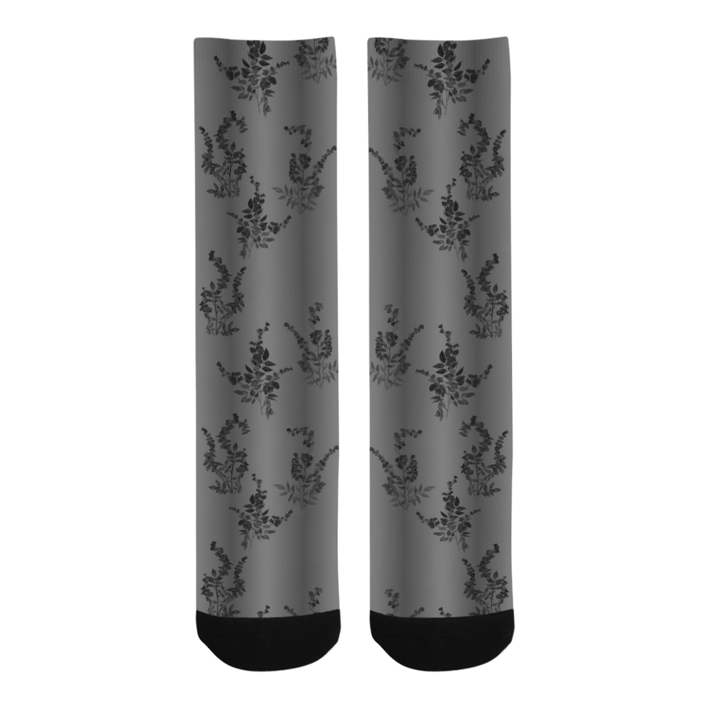 Black Flowers on Gray Trouser Socks