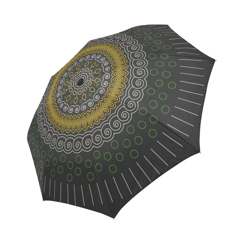 green with yellow mandala circular Auto-Foldable Umbrella (Model U04)