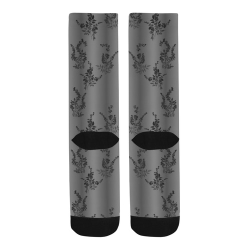 Black Flowers on Gray Trouser Socks