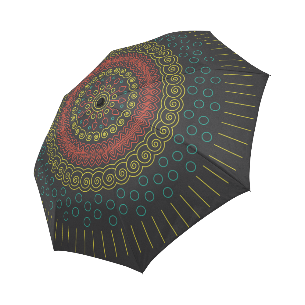 yellow with red mandala circular Auto-Foldable Umbrella (Model U04)