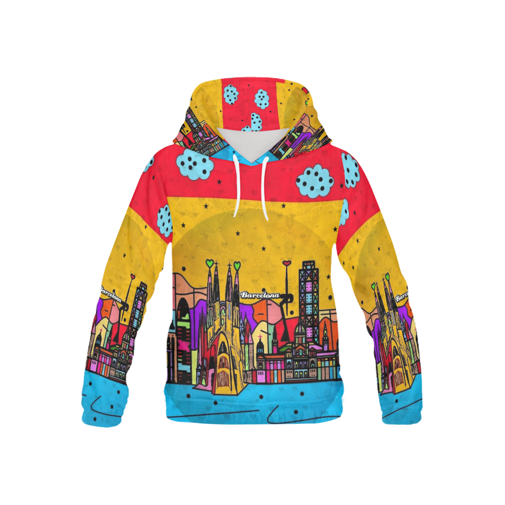 Barcelona Popart by Nico Bielow All Over Print Hoodie for Kid (USA Size) (Model H13)