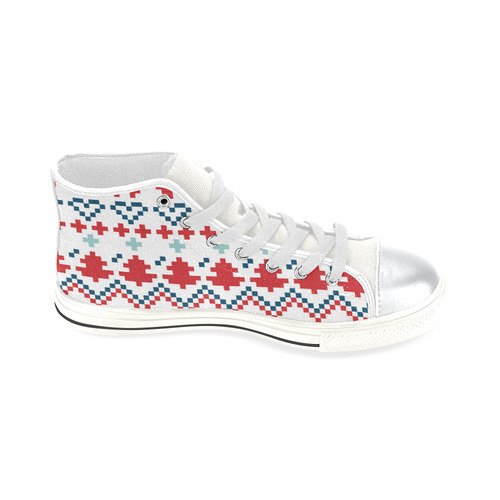 Kids designers shoes : Folk red, blue High Top Canvas Shoes for Kid (Model 017)