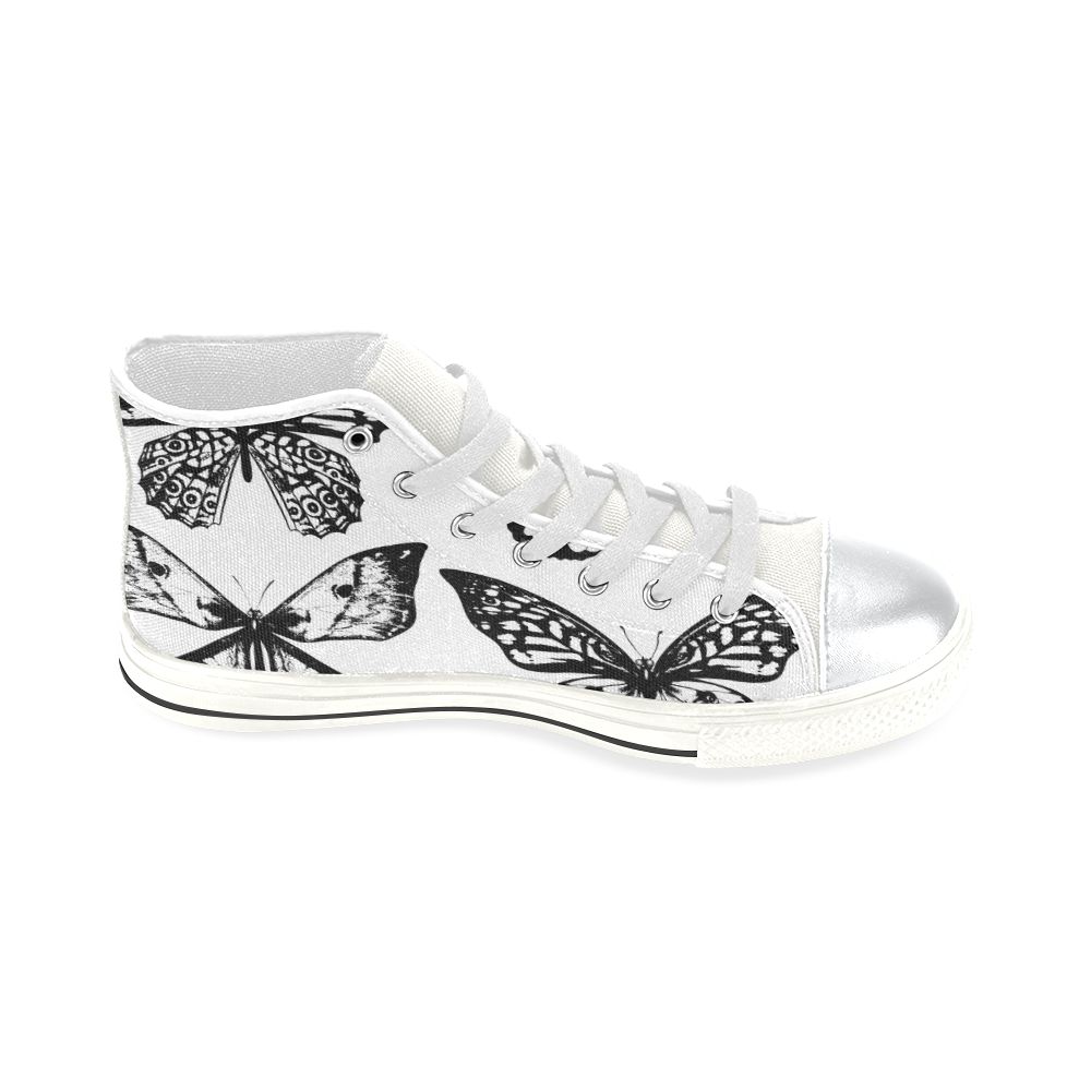 Kids designers shoes with Butterflies : black white High Top Canvas Shoes for Kid (Model 017)