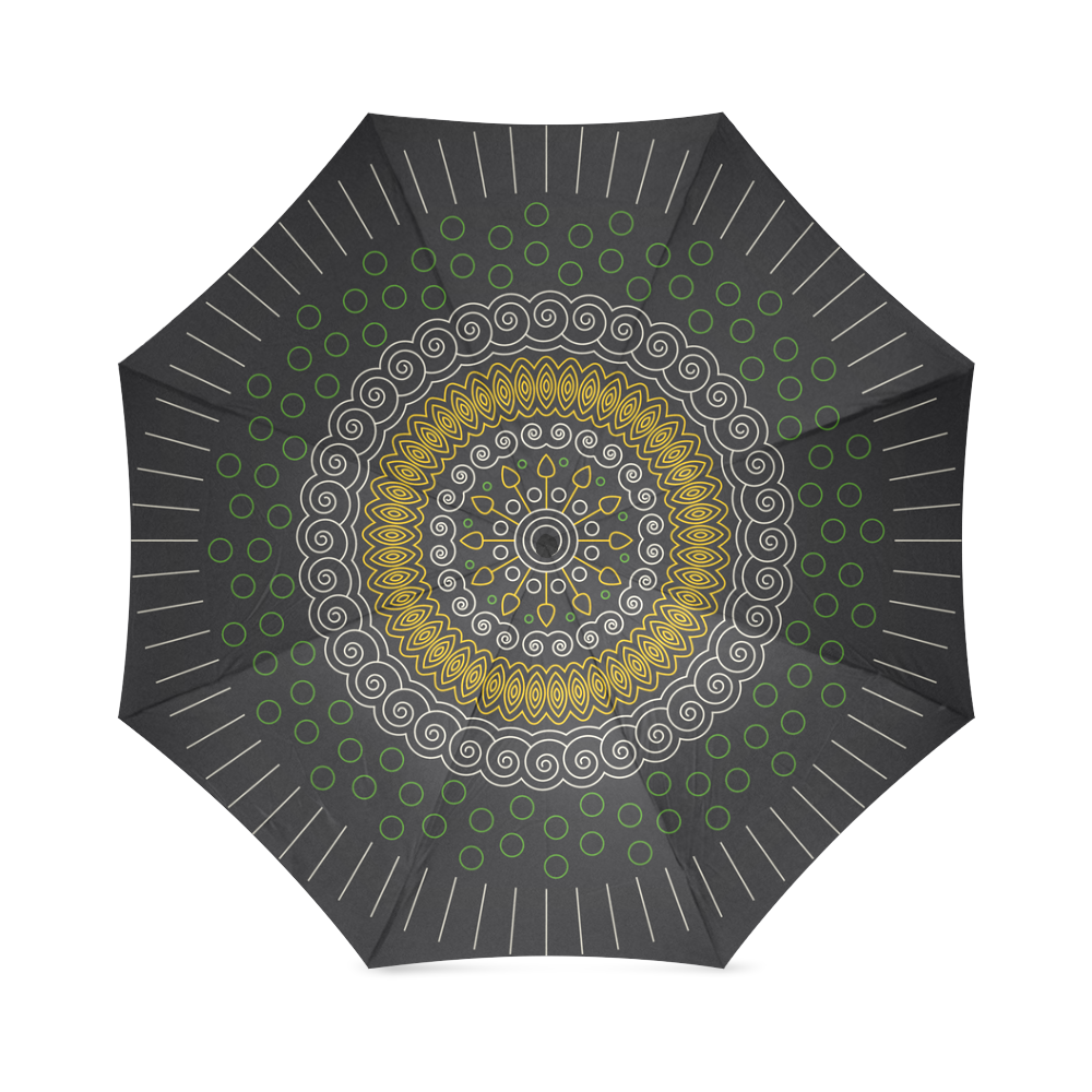 green with yellow mandala circular Foldable Umbrella (Model U01)