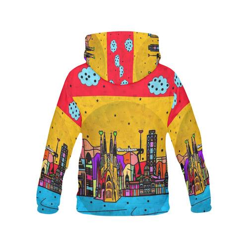 Barcelona Popart by Nico Bielow All Over Print Hoodie for Women (USA Size) (Model H13)