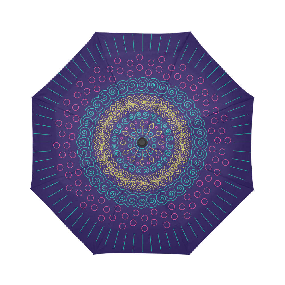 blue mandala circular Auto-Foldable Umbrella (Model U04)