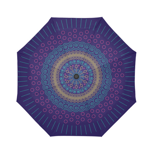 blue mandala circular Auto-Foldable Umbrella (Model U04)
