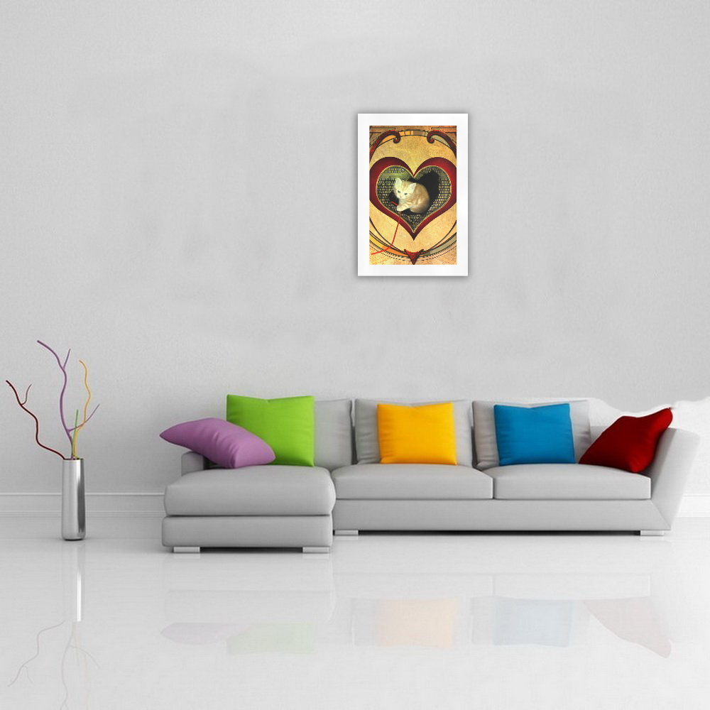 Cute kitten on a heart Art Print 19‘’x28‘’