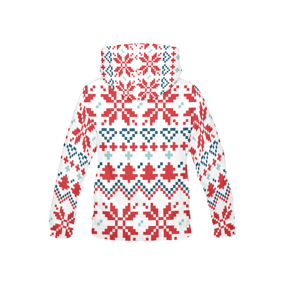 KIDS ALL OVER PRINT HOODIE : FOLK RED All Over Print Hoodie for Kid (USA Size) (Model H13)