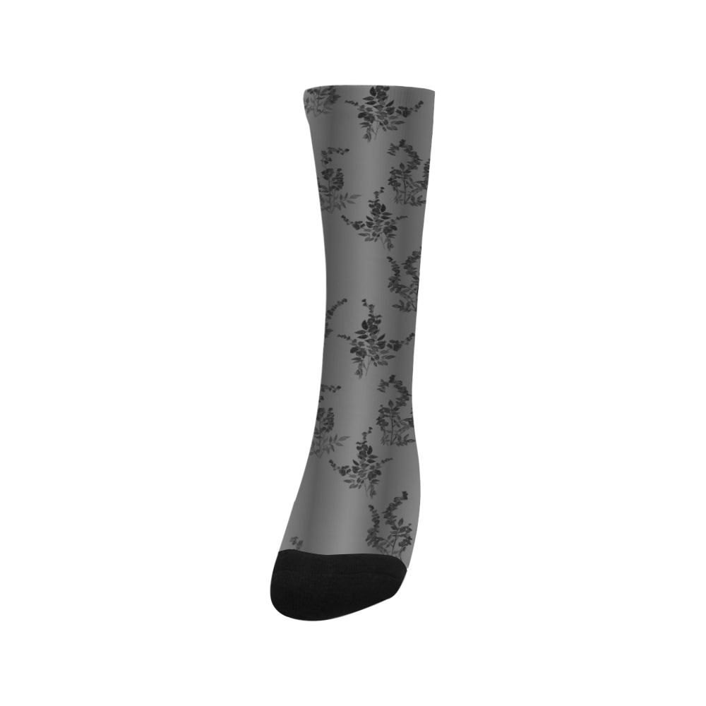 Black Flowers on Gray Trouser Socks