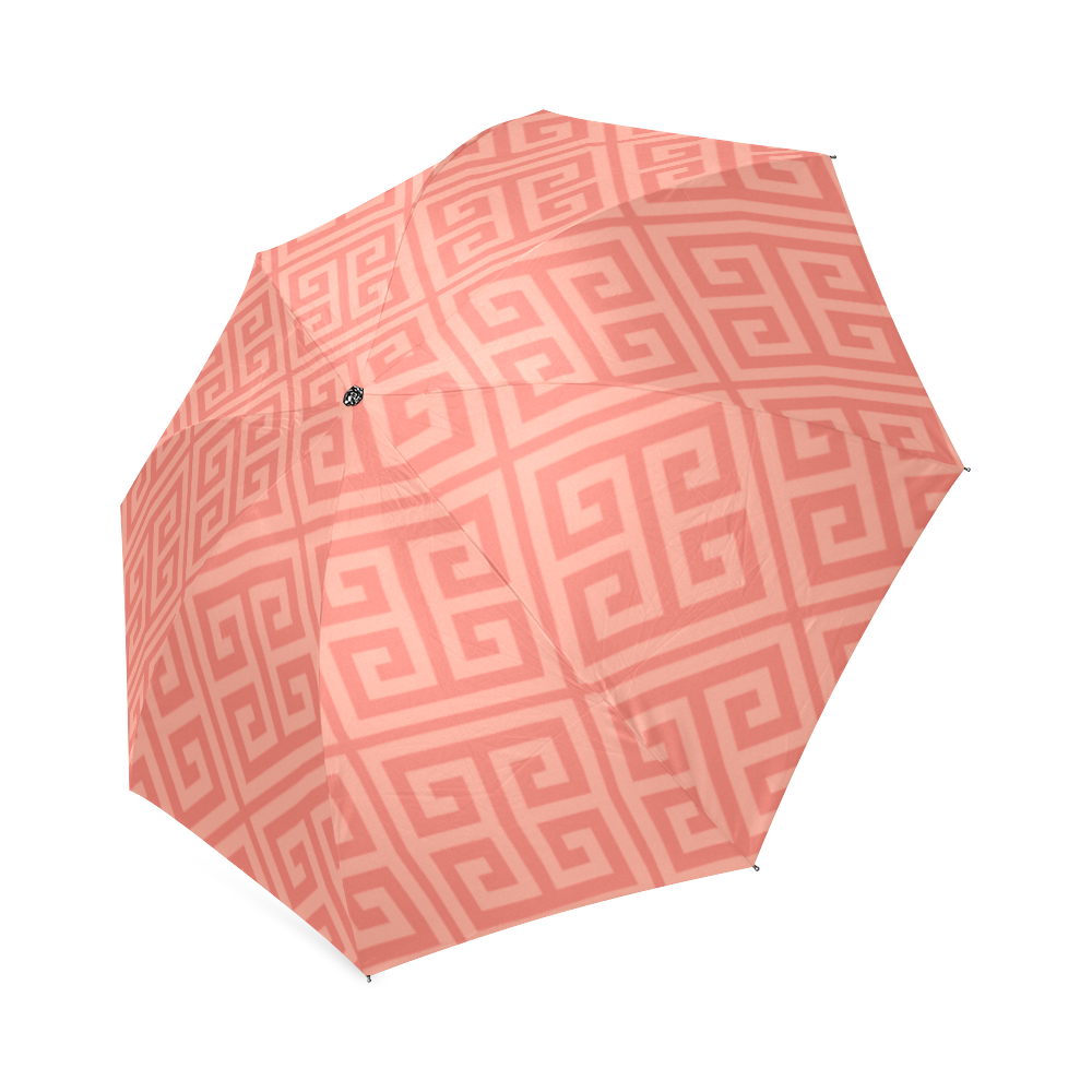 Rich Coral Greek key Foldable Umbrella (Model U01)