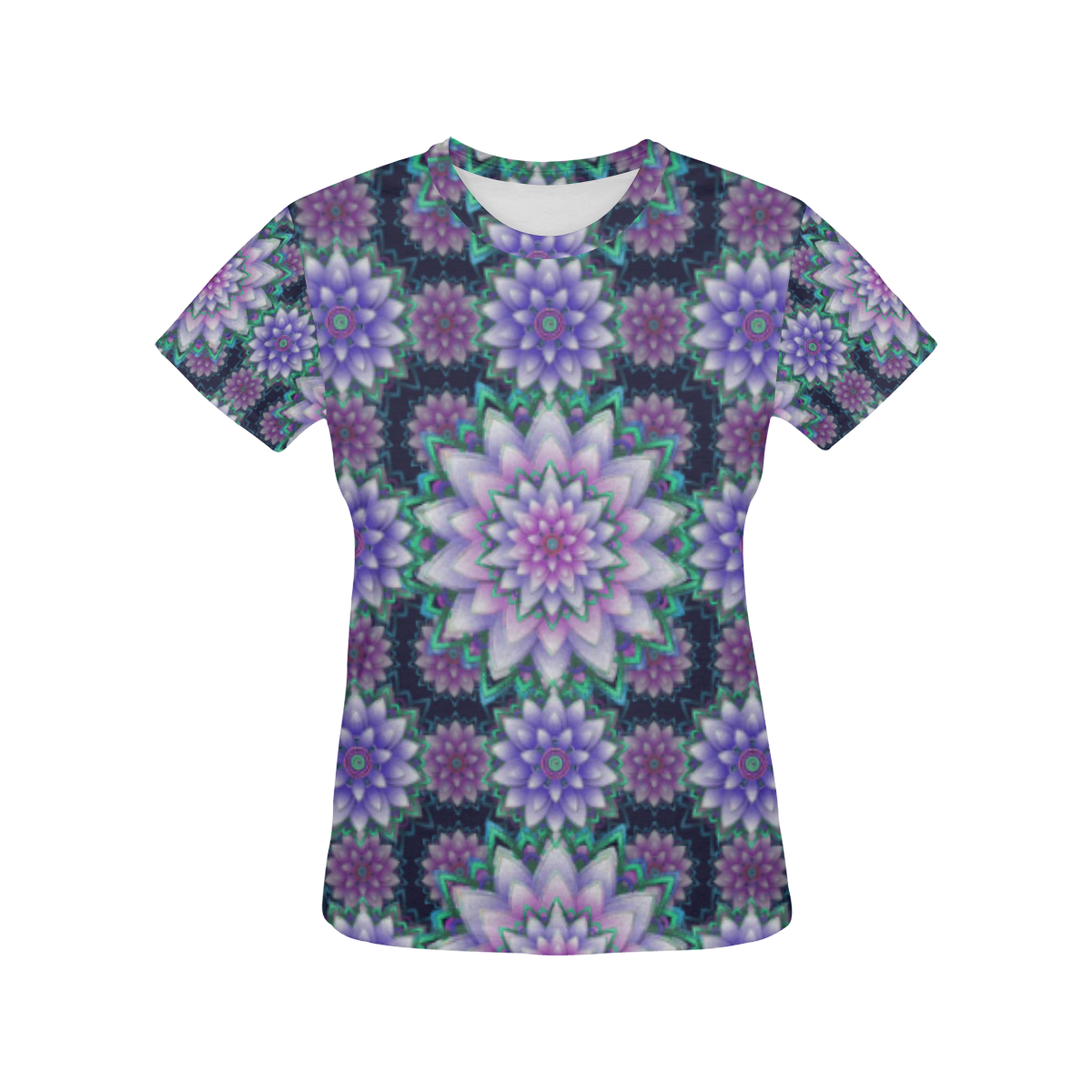 Lotus Flower Ornament - Purple and green All Over Print T-Shirt for Women (USA Size) (Model T40)