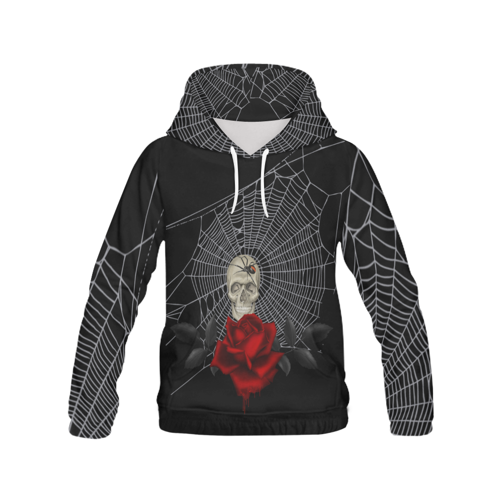 Gothic Skull, Spider And Spider Web All Over Print Hoodie for Men (USA Size) (Model H13)