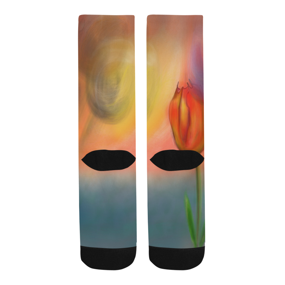 Peach Tulips Trouser Socks
