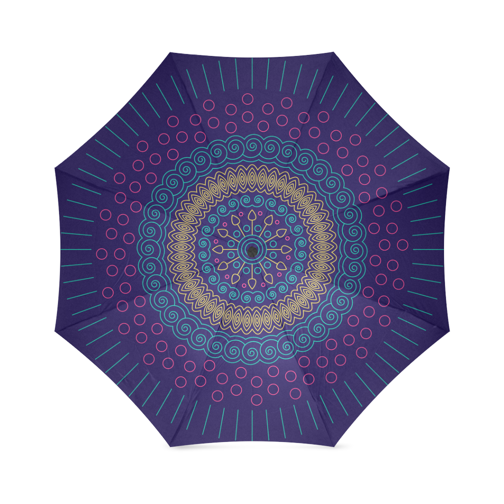 blue mandala circular Foldable Umbrella (Model U01)