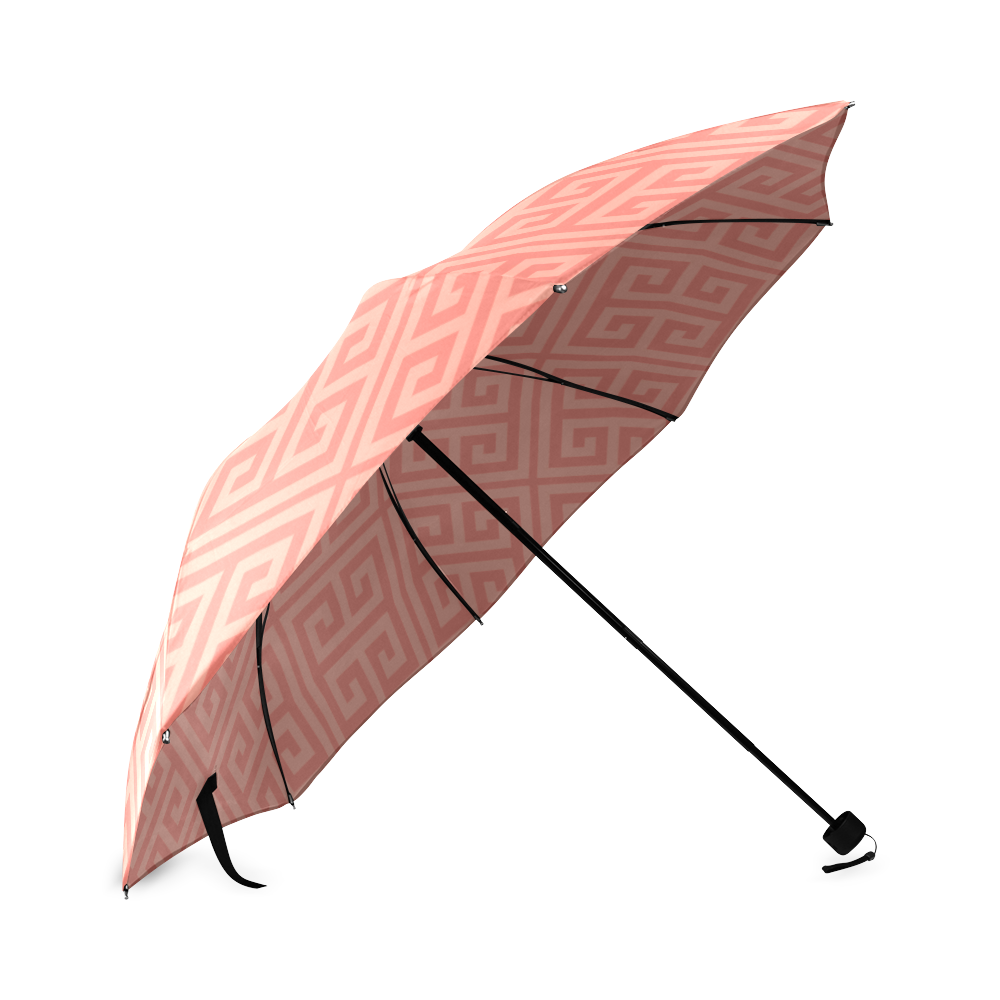 Rich Coral Greek key Foldable Umbrella (Model U01)