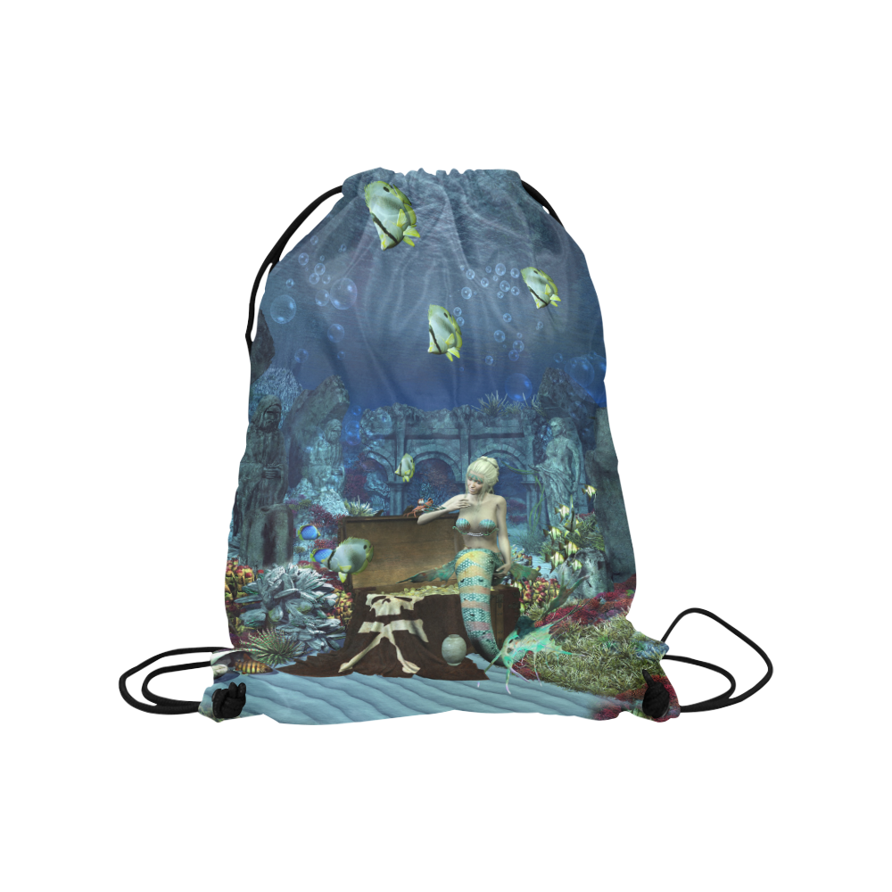 Underwater wold with mermaid Medium Drawstring Bag Model 1604 (Twin Sides) 13.8"(W) * 18.1"(H)