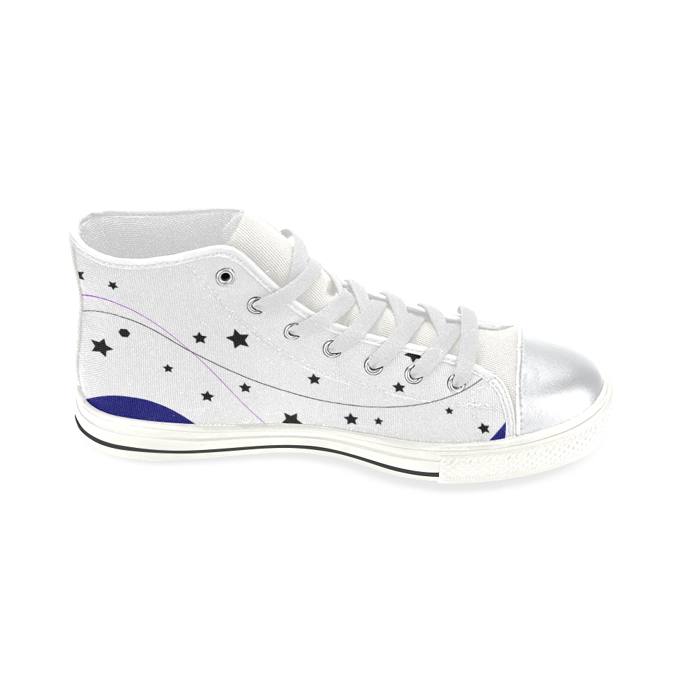 Kids canvas shoes : blue, white with Stars High Top Canvas Shoes for Kid (Model 017)