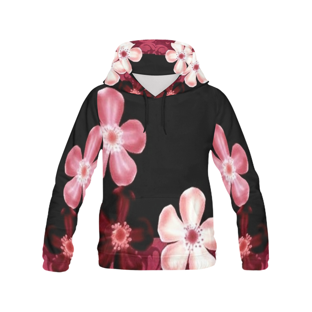 Retro 70s Flowers Pink Mauve All Over Print Hoodie for Women (USA Size) (Model H13)