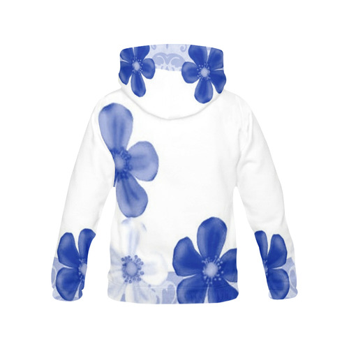 Retro 70s Flowers Sapphire Blue All Over Print Hoodie for Women (USA Size) (Model H13)