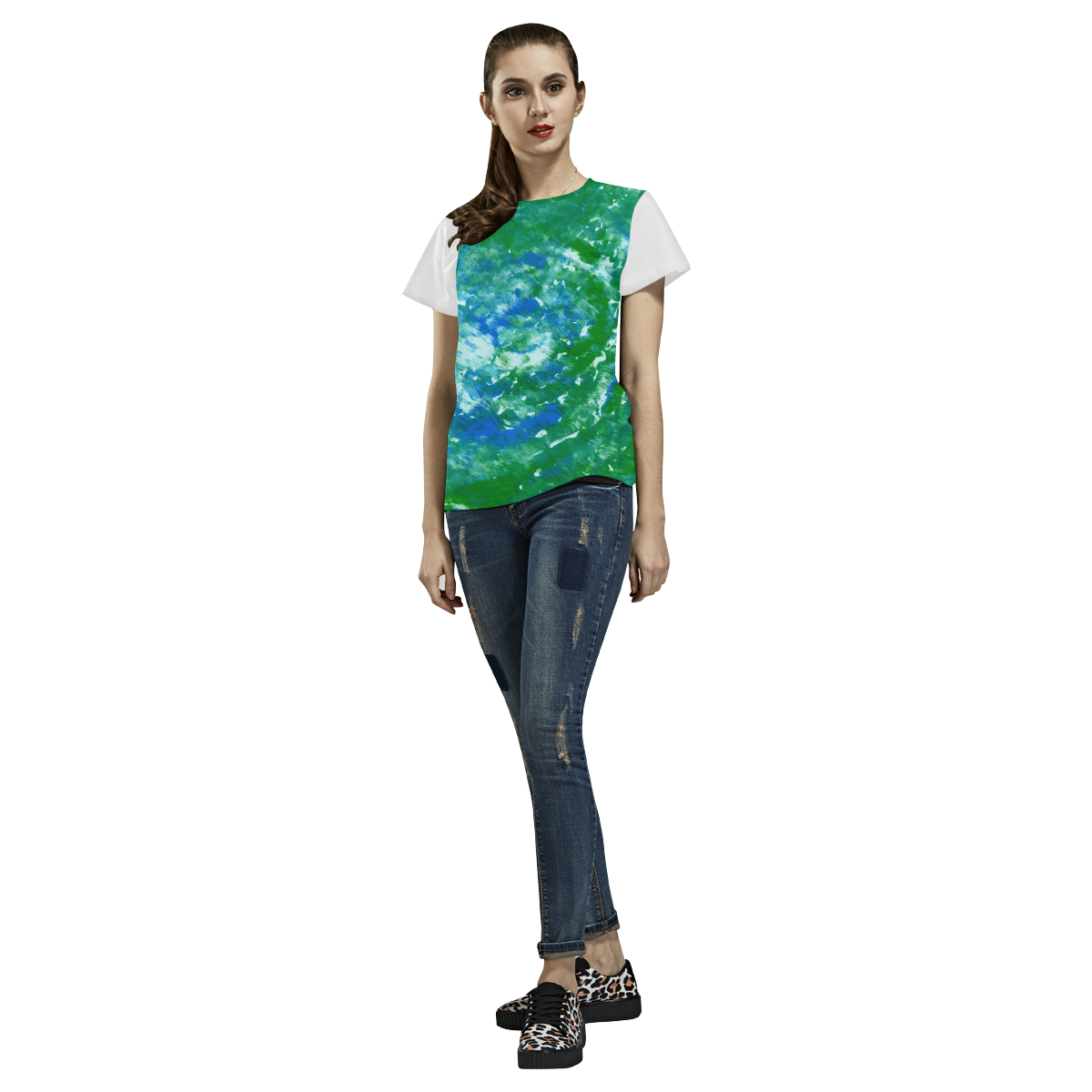 Designers t-shirt with Blue color splash All Over Print T-Shirt for Women (USA Size) (Model T40)