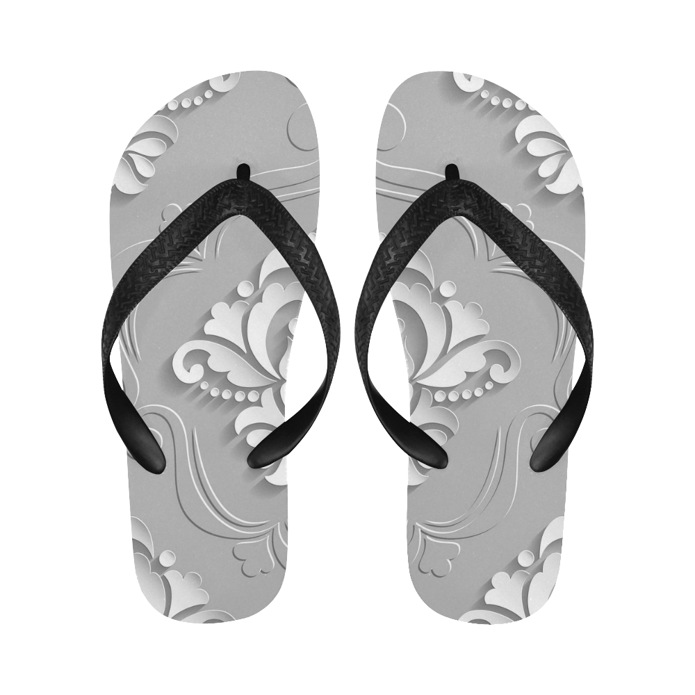 White Floral Flip Flops for Men/Women (Model 040)