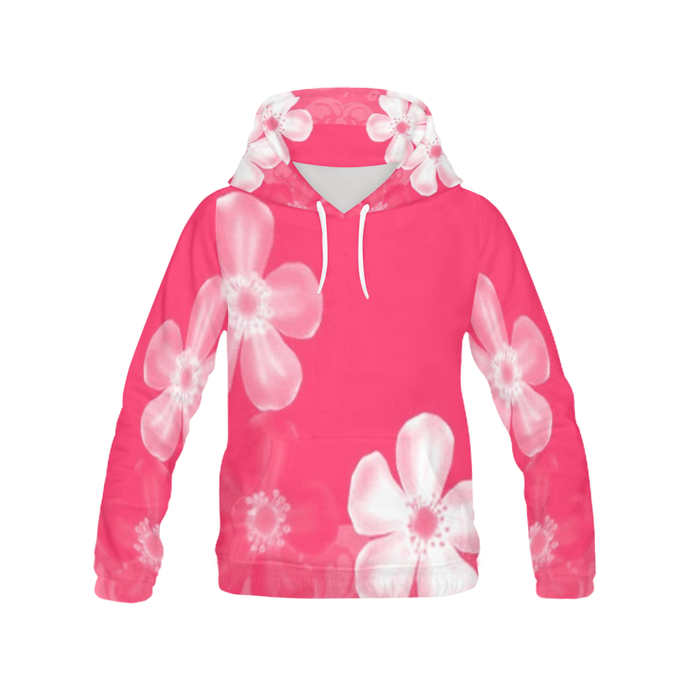 Retro 70s Flowers Pink All Over Print Hoodie for Women (USA Size) (Model H13)