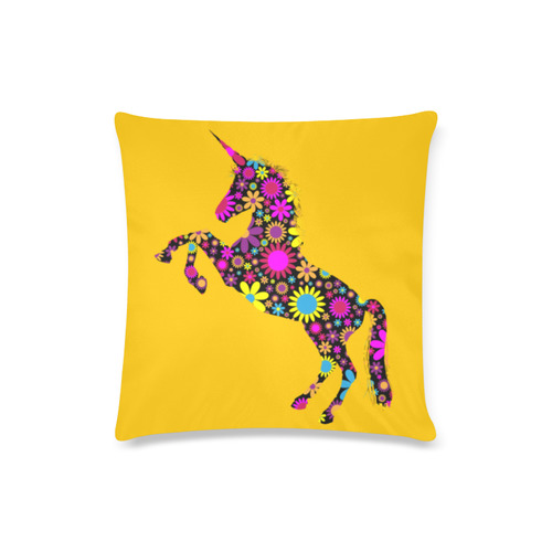 Floral Unicorn - Yellow Custom Zippered Pillow Case 16"x16"(Twin Sides)