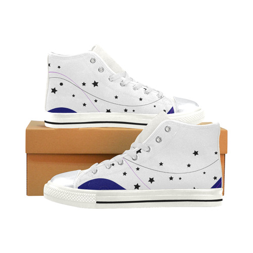 Kids canvas shoes : blue, white with Stars High Top Canvas Shoes for Kid (Model 017)