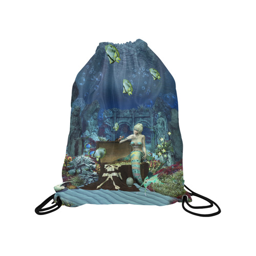 Underwater wold with mermaid Medium Drawstring Bag Model 1604 (Twin Sides) 13.8"(W) * 18.1"(H)
