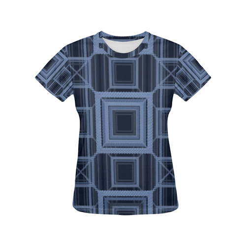 Serenity blue, Faux stitch All Over Print T-Shirt for Women (USA Size) (Model T40)