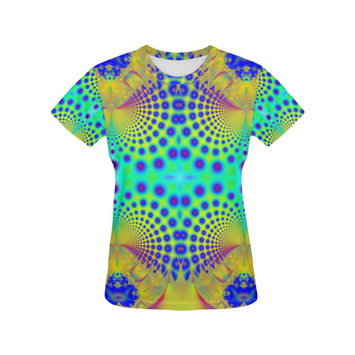 Ocean Shells and Purple Bubbles Fractal Abstract All Over Print T-Shirt for Women (USA Size) (Model T40)
