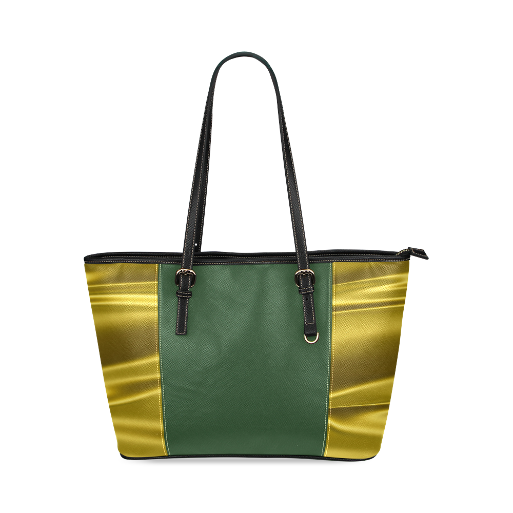 Gold satin 3D texture Green Center Version Leather Tote Bag/Small (Model 1640)
