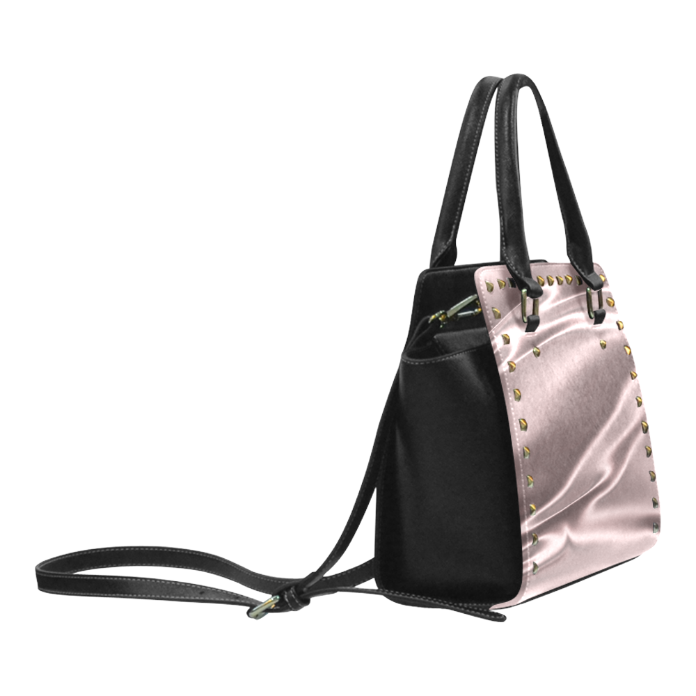 Lilac satin 3D texture Rivet Shoulder Handbag (Model 1645)