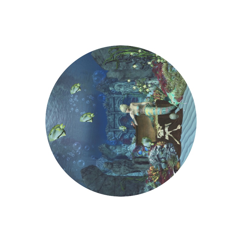 Underwater wold with mermaid Round Mousepad