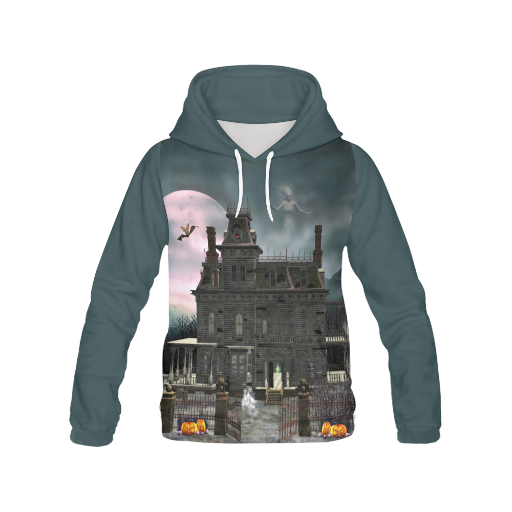 A creepy darkness halloween haunted house All Over Print Hoodie for Women (USA Size) (Model H13)