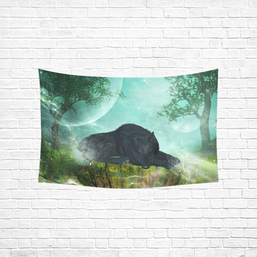 Sleeping wolf in the night Cotton Linen Wall Tapestry 60"x 40"