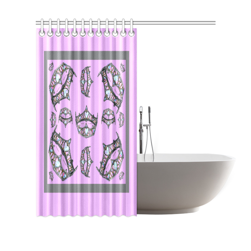 Queen of Hearts Silver Crown Tiara scattered pattern pink lilac background shower curtain Shower Curtain 69"x70"
