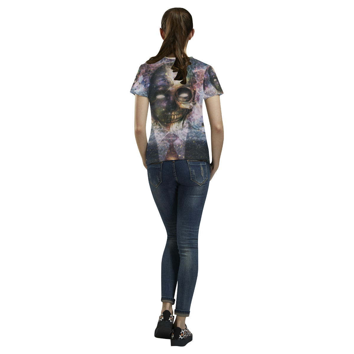 Psychedelic Skull and Galaxy All Over Print T-Shirt for Women (USA Size) (Model T40)