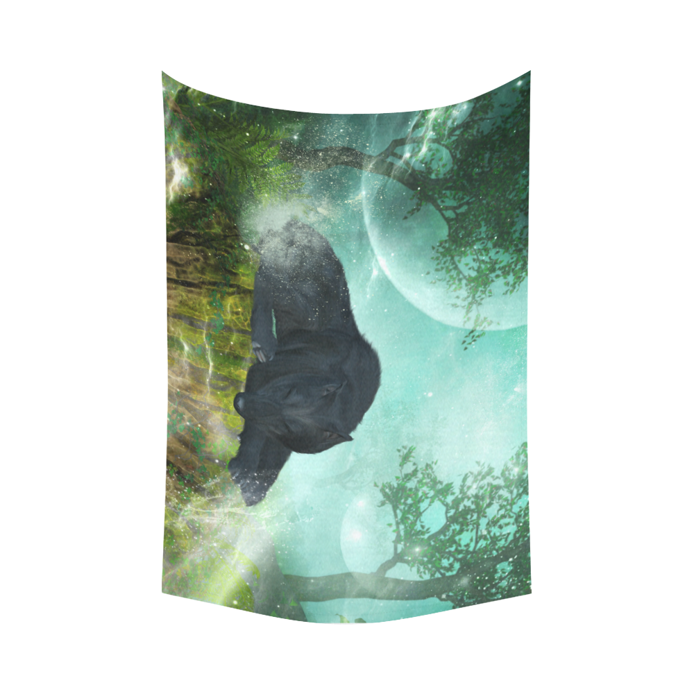 Sleeping wolf in the night Cotton Linen Wall Tapestry 90"x 60"