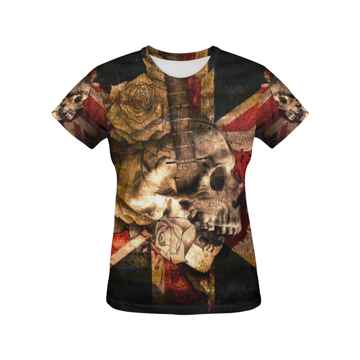 Grunge Skull and British Flag All Over Print T-Shirt for Women (USA Size) (Model T40)