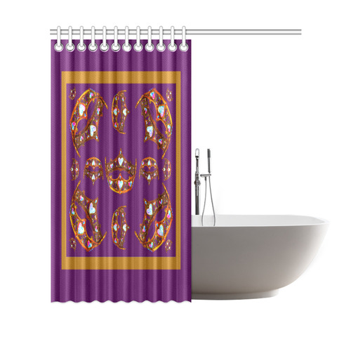 Queen of Hearts Gold Crown Tiara scattered pattern royal purple background shower curtain Shower Curtain 69"x70"