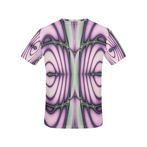 Pink and Green Ripples Fractal Abstract All Over Print T-Shirt for Women (USA Size) (Model T40)