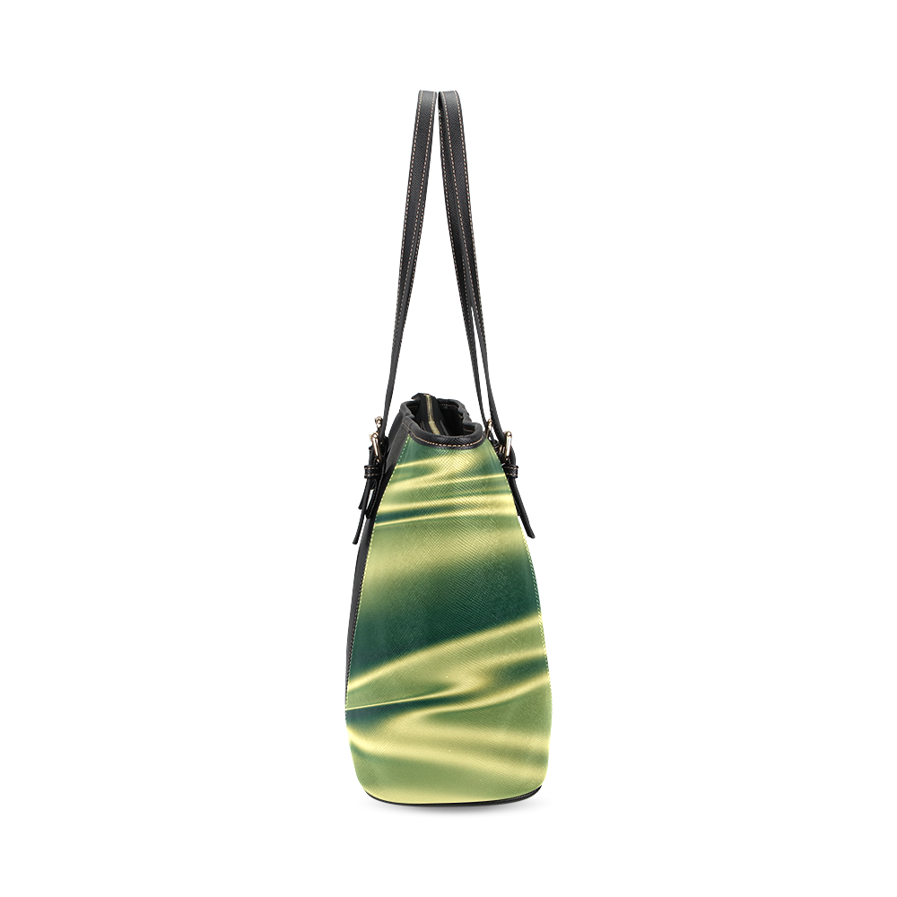 Green and lilac satin 3D texture Black Center Version Leather Tote Bag/Small (Model 1640)