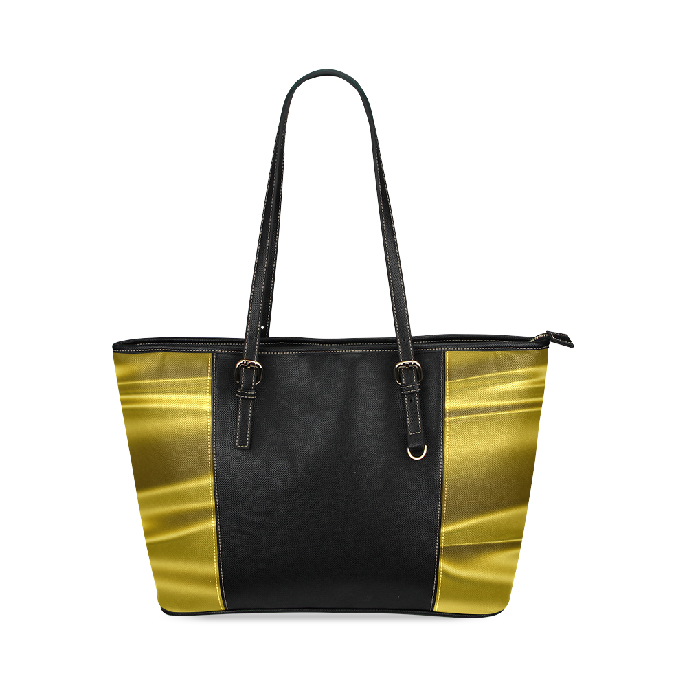 Gold satin 3D texture Black Center Version Leather Tote Bag/Small (Model 1640)